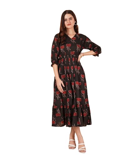Image of COTLAND Fashions Jaipuri Cotton Printed A-Line Flared Dress for Women