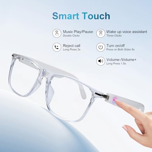 Image of GenXenon Bluetooth Smart Glasses for Men & Women, Blue Light Blocking & Photochromic Glasses with Speaker, Hand-Free Call /Music Sunglasses, IPX5 Waterproof, Audio Eyeglasses for Travel /Working-Blue