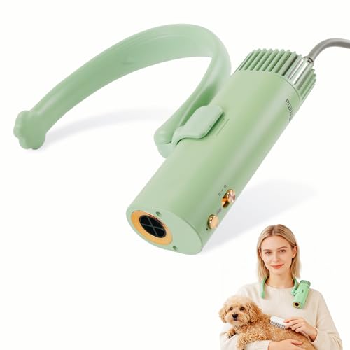 Neck Dryer for Pet Grooming 1400W High Velocity - Hands-Free Neck Band Pet Hair Blow Dryer Low Noise Negative Ion Pet Grooming Dryer with 4 Heat/Cool Modes Quiet Neck Dryer for Dogs Cats Home & Salon