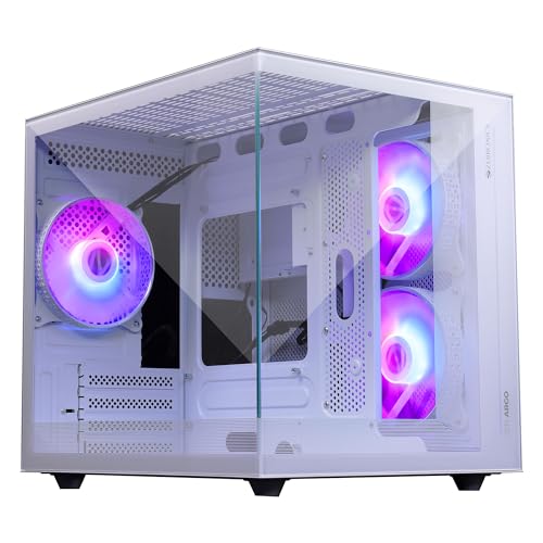 Image of ZEBRONICS Argo Cube Form Factor Gaming Cabinet with Micro ATX, ITX, 2X 120mm Side + 120mm Rear Fan (ARGB Inner Glow), Tempered Glass Front & Side Panel, Type C(White)