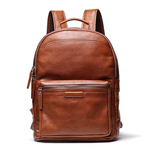 XIXIDIAN Sac à Dos en Cuir véritable Sac d'ordinateur Portable décontracté épaule Vintage Daypack for Hommes et Femmes (Color : A, Size : 32X14X42cm)