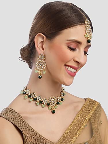 Image of Karatcart Gold Plated Pearl and Drop Kundan Studded Choker Necklace Setfor Women