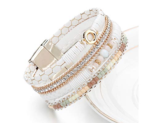 Image of Fesciory Leather Wrap Bracelets for Women, Boho Leopard Multi-Layer Crystal Beads Cuff Bracelet Jewelry