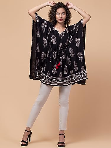 Image of Hive91 Floral Elegance: Rayon Kaftan with Fringes