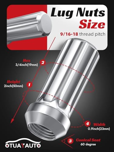 Image of OTUAYAUTO 9 /16-18 7 Spline Lug Nuts - Replacement for 1994-2011 Dodge Ram 2500 3500, 2002-2010 Ram 1500, 1988-1998 Ford F250 F350, 2004-2009 Durango, 32PCS Chrome Wheel Lug Nut with Socket Key