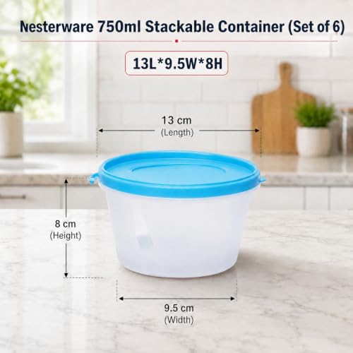 Image of Cutting EDGE Nesterware 750ml Stackable Food Container (Set of 6, Blue) | BPA-free plastic, stackable design, leak-proof, kitchen storage, pantry, fridge, meal prep, reusable, travel use
