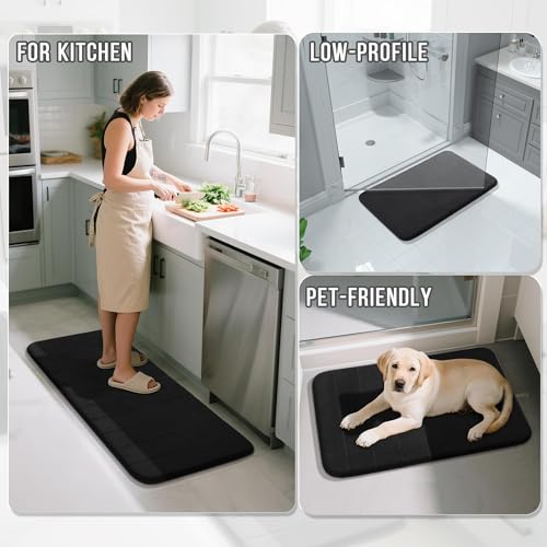Image of Yimobra Memory Foam Bath Mat Set 2 Piece - Super Soft Absorbent Quick Dry Bathroom Toilet Rugs, Machine Washable Non Slip Floor Carpet for Tub Shower & Single Sink (31.5x20 & 24x20, Black)
