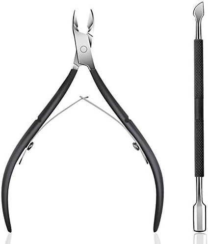 Ejiubas Cuticle Trimmer with Cuticle Pusher Cuticle Nipper Professional Grade Stainless Steel Cuticle Remover Cutter Clipper Durable Pedicure Manicure Tools (Black)