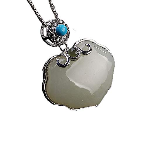 Collier long femme en argent 925 et pendentif en jade Hetian blanc véritable