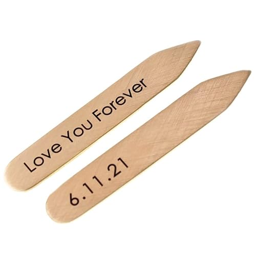 Custom Bronze Collar Stays For Men, Personalized 8Th Anniversary Dress Shirt Stiffeners Father's Day Gift For Husband - Engraved Metal 2.25 Inches #TOP23