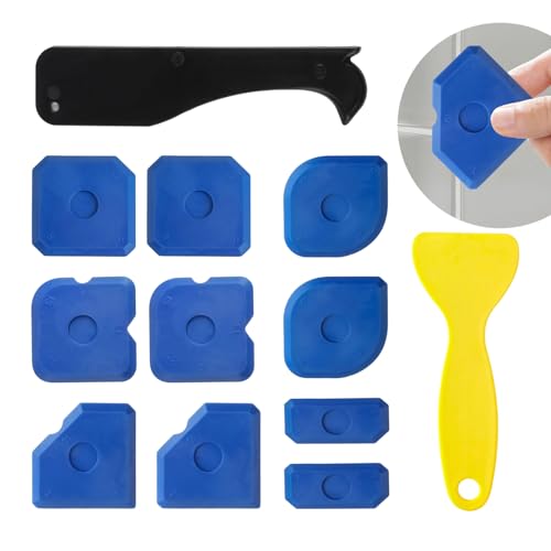 12-Piece Silicone Sealant Finishing Tool Set – Reusable Caulking Smoother, Remover & Applicator Kit with Grout Scraper for Bathroom, Kitchen, Floor, Windows & Sink Sealing Projects