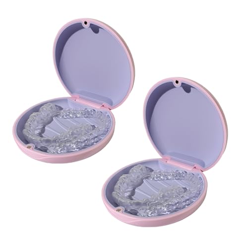 Maoerdental 2PCS Retainer Case Compatible with Invisalign,Cute Slim Aligner Case,Customized Magnetic Closure Orthodontic Retainer Cases (2 Pack Pink + Purple Silicone)