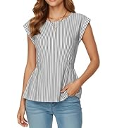 Disamer Womens T Shirts Short Sleeve Spring Striped Babydoll Pleated Blouses Tunic 2026 Vacation ...