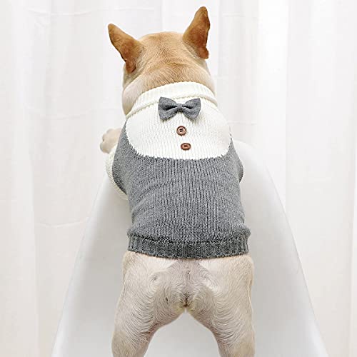 Dog Sweater With Bow Tie Dog Turtleneck Sweaters Knitted Pet Sweater Soft Warm Vest Knitwear Dog Clothes Suit For Fall Winter Cold Weather (M,Greyy) #TOP6