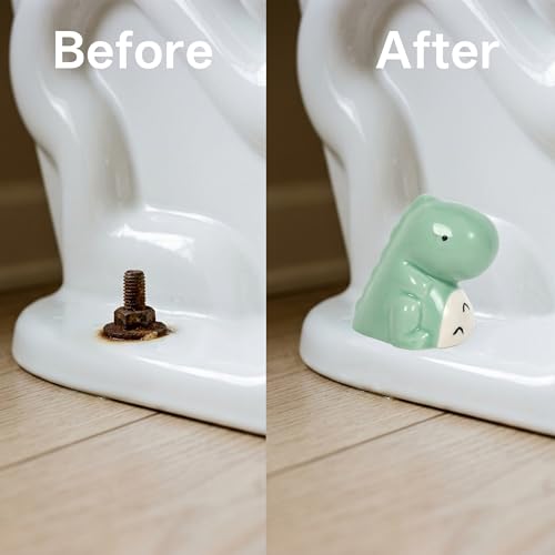 Image of ZUNON Toilet Bolt Caps, Decorative Toilet Bolt Covers, Ceramic Cute Dinosaur Covers Toilet Bolts Bathroom Decor Easy Installation Set of 2 (Green Dinosaur 2PCS)