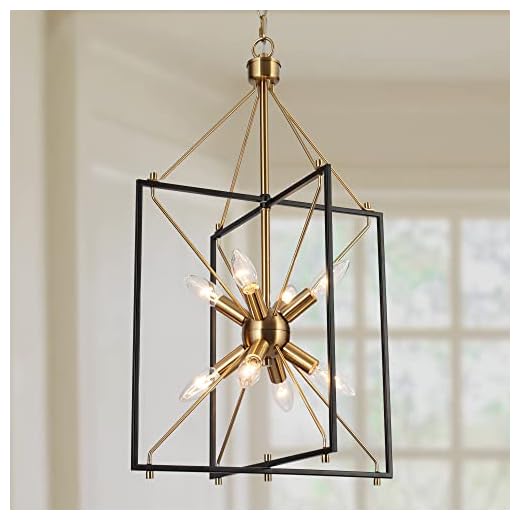 Durent Lighting Modern Chandelier Light Fixture, 8-Light Gold and Black Geometric Chandelier, Cube Ceiling Pendant Light for Dining & Living Room, Bedroom, Kitchen Island, Entryway, Staircase