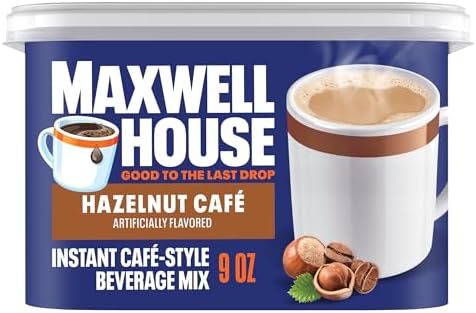 Maxwell House Instant Cafe-Style Beverage Mix, Easy to Prepare, 1 Canister, for Quick Morning Coffee or Afternoon Treat, Hazelnut Cafe, Kosher Dairy, 9 oz
