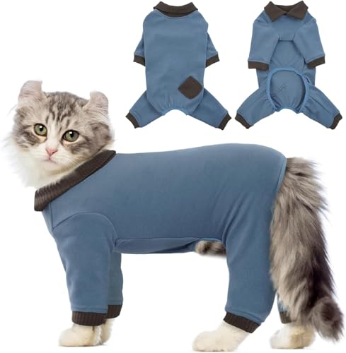 Lelepet 猫 術後服 ねこの服 傷の保護 長袖 女の子 ネコ 服 猫 皮膚保護服 猫の毛 つきにくい 服 猫 服 舐め防止 術後服 通気性 伸縮性 猫服 ネコ ジュツゴフク 防護服 男の子 去勢 術後服 猫 介護服 (ブルー, M)