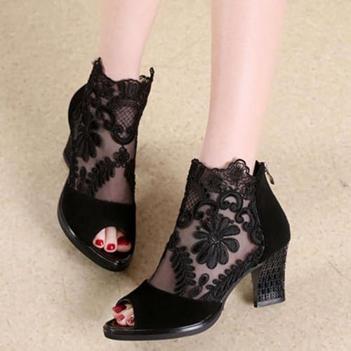 Lace Peep Toe Heels for Women Mesh Sandals Boots Party Dress Shoes2