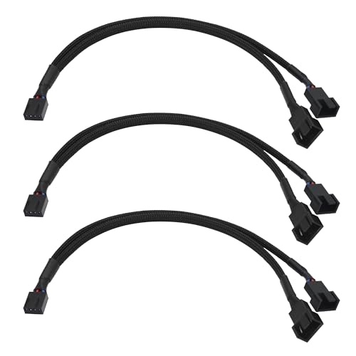 Riertostng 3Pcs PWM Fan Extension Cable 4Pin 25cm/9.8inch, 24AWG 1 Female to 2 Male Y Splitter HUB Cable, Compatible with PWM and 3Pin, for Computer PC Fan Power Cable