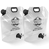 2 Collapsible Water Container Bags with Premium Spigot - 2.1 Gallon/8L BPA-Free Portable Water Storage Jug for Hurricane Preparedness, Camping, Backpacking - 2 Pack