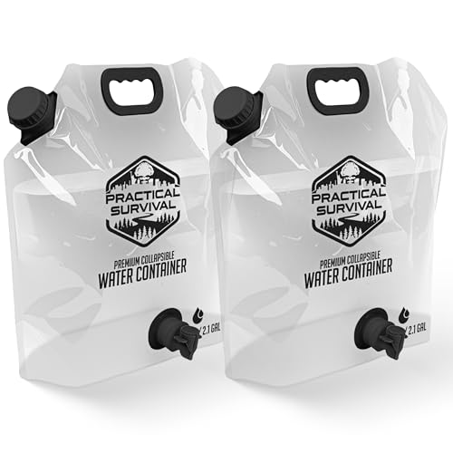 2 Collapsible Water Container Bags with Premium Spigot - 2.1 Gallon/8L BPA-Free Portable Water Storage Jug for Hurricane Preparedness, Camping, Backpacking - 2 Pack