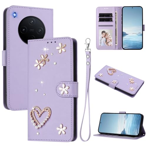Jiajihua Case Compatible with Vivo Y500 Pro 5G Lanyard【Card Holder Wallet Flip Cover Magnetic Buckle Kickstand】 Purple