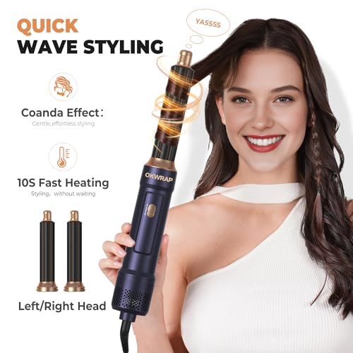 Image of 6 in ONE Blow Dryer Brush,Air Curling Iron Round Brush Blow Dryer 800W,Ionic Hair Dryer Brush for Women, Hot Air Brush Hair Styling Tools 100-120V