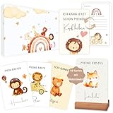 OUIGKUN Meilensteinkarten Baby,50 Boho Meilensteinkarten inkl. Kartenständer aus Holz,Kreative Geschenk für werdende Mütter & Baby für Junge und Mädchen,Geschenk zur Geburt,Taufe oder Babyparty