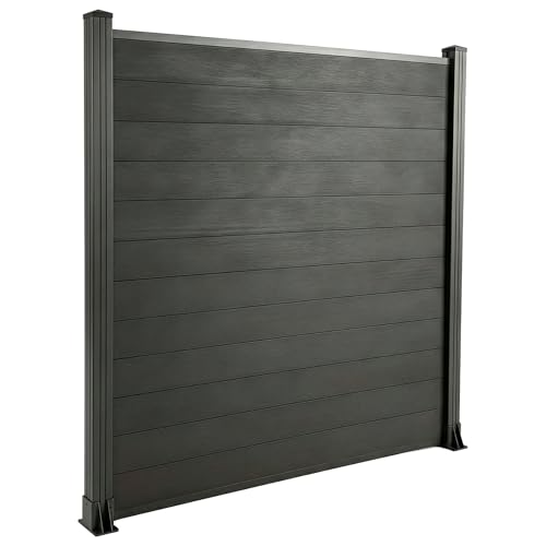 Floordirekt WPC Clôture Set complet - Noir - 180 x 180 cm - Clôture de jardin brise-vue et coupe-vent - Élément pour terrasse et jardin - Matériel de...