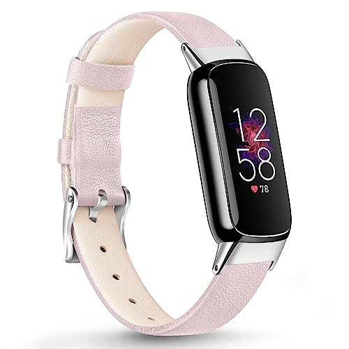 Fitbit Luxe Compatible Leather Strap for Women & Men, Soft Breathable Sport Wristband with Metal Classic Buckle - Pink - Image 2