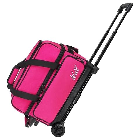 WOLT | Double Roller 2 Ball Bowling Bag with Separate Shoe Compartment, Large Capacity Bowling Ball Bag with Accessory Pocket, Retractable Handle extends to 40" Cover