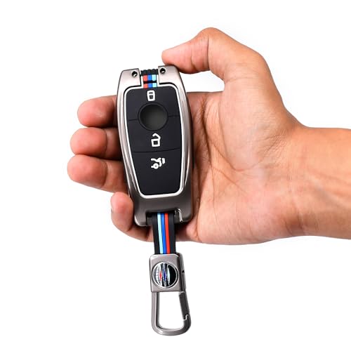 Image of KMH Metal Car Key Cover Compatible with Mercedes Benz AMG W205 E320L C200 C180 C260 C300 Series Model Smart keycover with Keychain 3 Button Key Shell Case Holder Protector (Metallic) Pack of 1