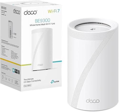 TP-Link Deco BE65 (1 Pack) - Sistema Wi-Fi 7 Mesh BE9300, Tribanda 5760 Mbit/s (6 GHz) + 2880 Mbit/s (5 GHz) + 574 Mbit/s (2,4 GHz), 4 Puertos 2.5G, 1 USB 3.0, MLO