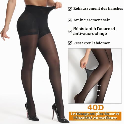 Anseom Lot de 2 Collants pour Femme - 30 Deniers Transparents Collant Gainant Indéchirable, Taille Haute Collants Renforcés (FR/ES, Alpha/lettres, M, Taille normale, Taille normale, Noir) – vue 4
