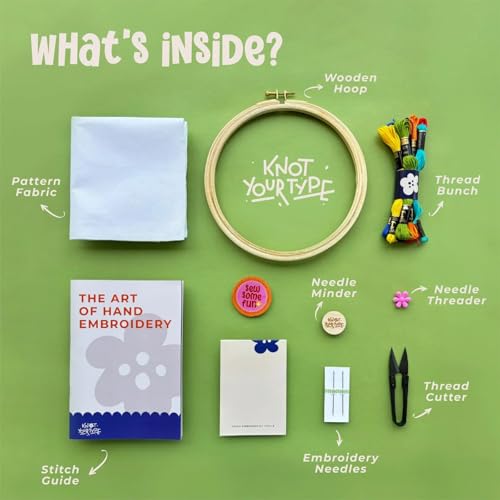 Image of KNOT YOUR TYPE Tulip Duo DIY Embroidery Kit for Beginners | Hand Embroidery Starter Kit with Hoop, Threads & Tools | Creative Art & Craft Gift Set for Adults | Bundle of 2