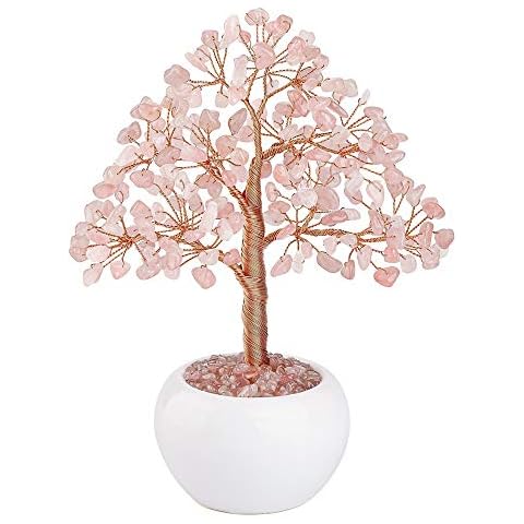 CrystalTears Rose Quartz Crystal Money Tree Feng Shui Natural Healing Crystal Gemstone Bonsai Tree Gifts for Mom Home Office Decor Good Luck Cover