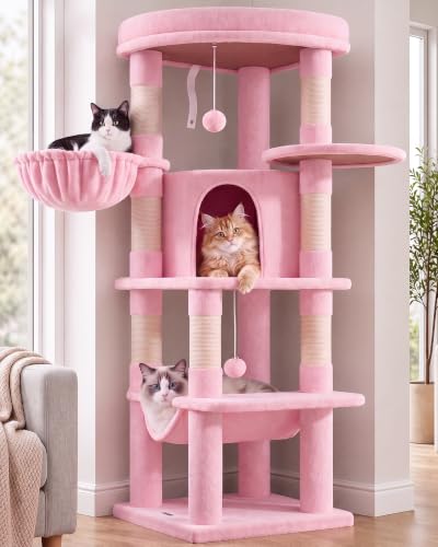 Image of Globlazer Pink Corner Cat Tree Tower with Scratching Post, C51, Pink