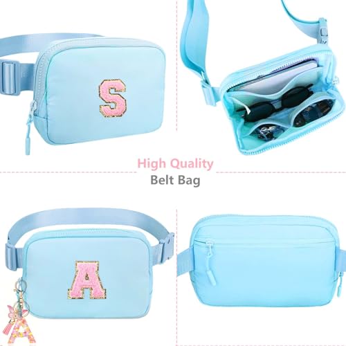 Image of Fanny Pack for Kids Girls 10-12 - Small Waist Belt Bag with Initial Letter Patch and Extender Strap for Women Teen Girl Friends Mini Bum Hip Travel Purse Crossbody Belt Bag Lavender Blue E