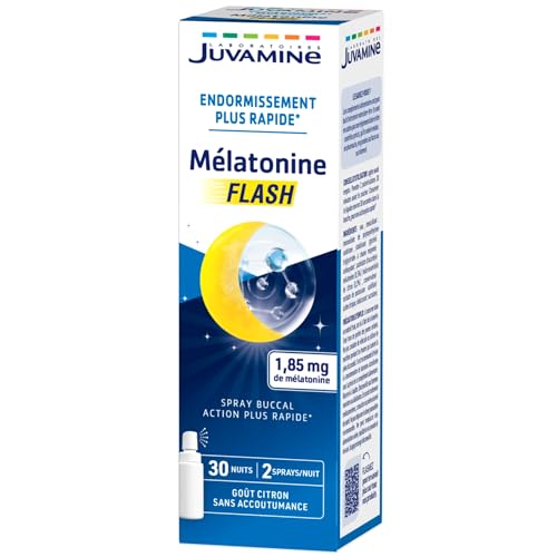JUVAMINE - Spray Buccal - Sommeil Mélatonine - Contribue à l'endormissement plus rapide – 1,85 mg de mélatonine - Sans accoutumance - 15mL - Goût citron - Equivalent 30 nuits