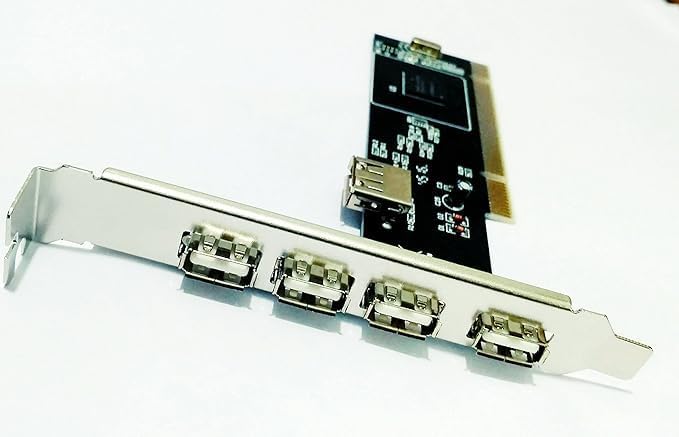 Image of BigPlayer PCI USB Expansion Card - 4+1 USB 2.0 Ports Adapter for Desktop PC - High-Speed PCI Interface Controller for Windows 11 /10 /8 /7