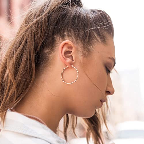 Womens Gold Bamboo Hoop Earrings | Barzel 18K Gold, Rose Gold, or White Gold Plated Bamboo Hoop Earrings3