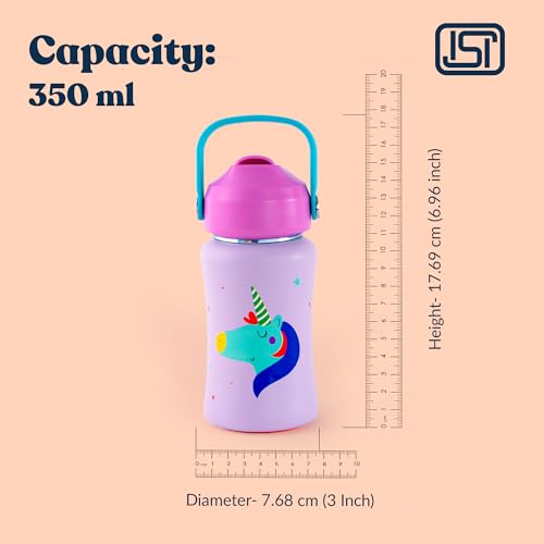 Image of rabitat Steel Play 3.0 Water Bottle for School Kids 450ml, 1+1 Year Brand Warranty | Steel Water Bottle | Steel Bottles | BPA-Free Leak-Proof, Flip-Lock Sipper, EasyCarry Handle Love you to the moon