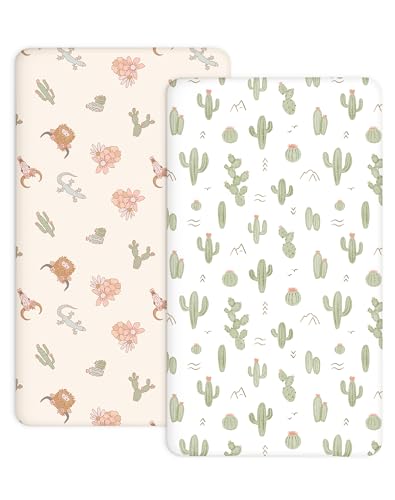 Image of Bedside Bassinet Sheets 2 Pack, 33 x 20 Fitted Bedside Sleeper Sheets, Ultra Soft Breathable Polyester, Ideal for Baby Girl or Boy and Newborns (Cactus Cozy, Bedside Sleeper Sheet)