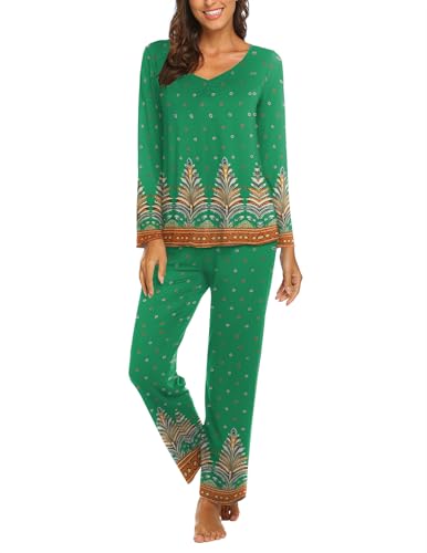 Image of Ekouaer Womens Pajama Sets 2 Piece Lounge Set Fall Winter Pajamas Long Sleeve Pjs Top and Pants Soft Pj Sets Loose Sleepwear