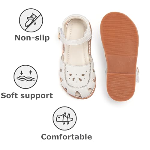 Image of THEE BRON Toddler Girls Closed-Toe Sandals Sweet Retro Cutout Summer Dress Shoes