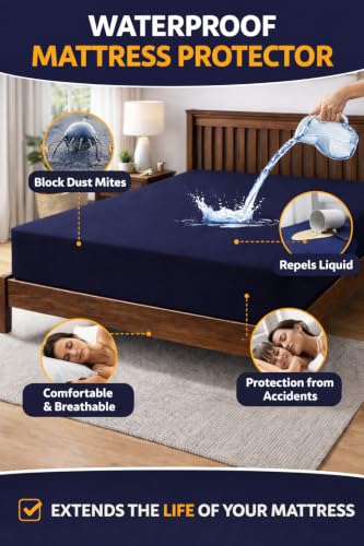 Image of King Size Waterproof Mattress Protector, Blue, 72x78 Inch