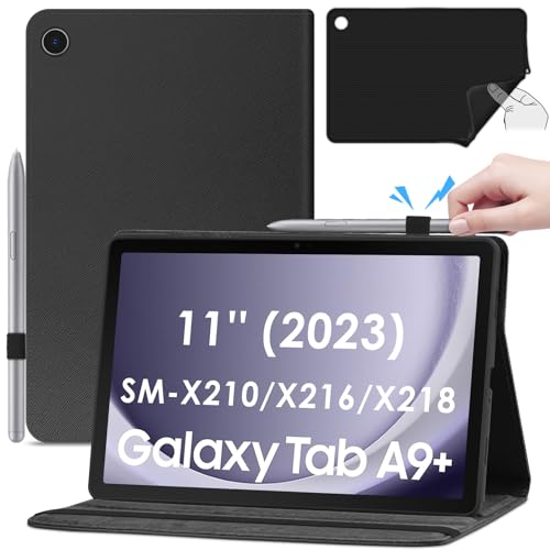 DETUOSI Leather Case for Samsung Galaxy Tab A9 Plus 11' Wi-Fi 2023 Android Tablet (SM-X210/ X218) + S Pen Holder + Silicone Back + Auto Sleep/Wake + Magnetic Closure Slim Folio Protective Book Cover