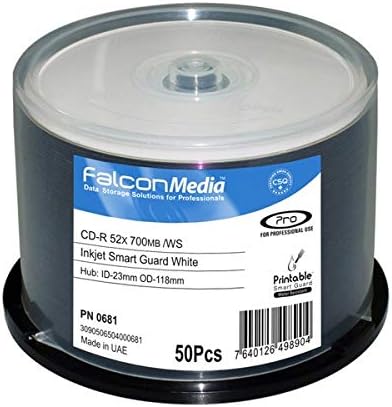 SmartGuard Glossy White Inkjet CD-R - 52x, 700mb/80 Minute, Hub-Printable, Water Resistant - 50 Pack