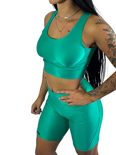 Kit Suplex Fitness Bermuda Cos Alto C/Top Academia K01 Cor:Verde Água;Gênero:Feminino;Tamanho:GG